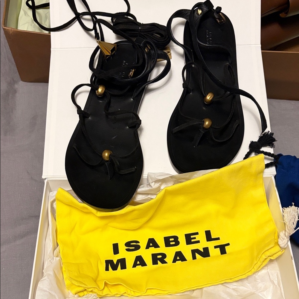 Isabel Marant Black and Gold Sandals